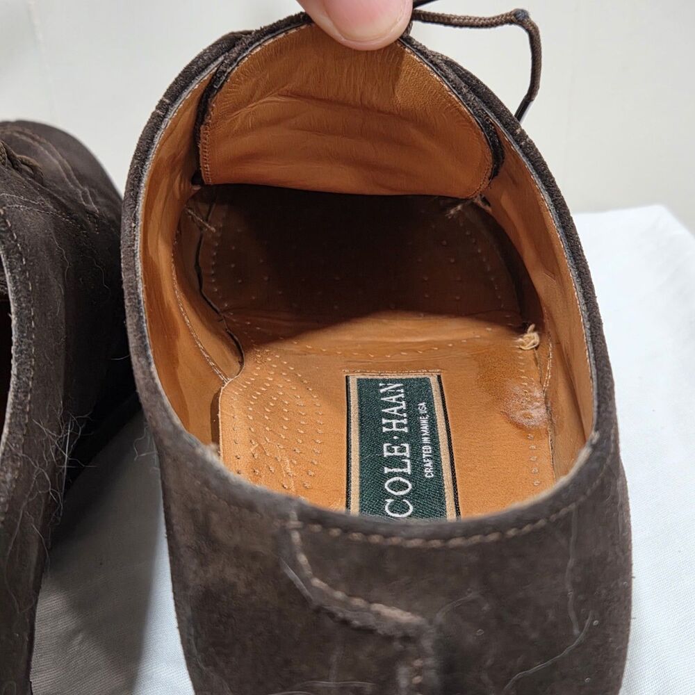 Cole Haan Made in USA Sz 9.5 D Dark Brown Suede Split Toe Derby Oxford Men Shoes - Picture 11 of 16